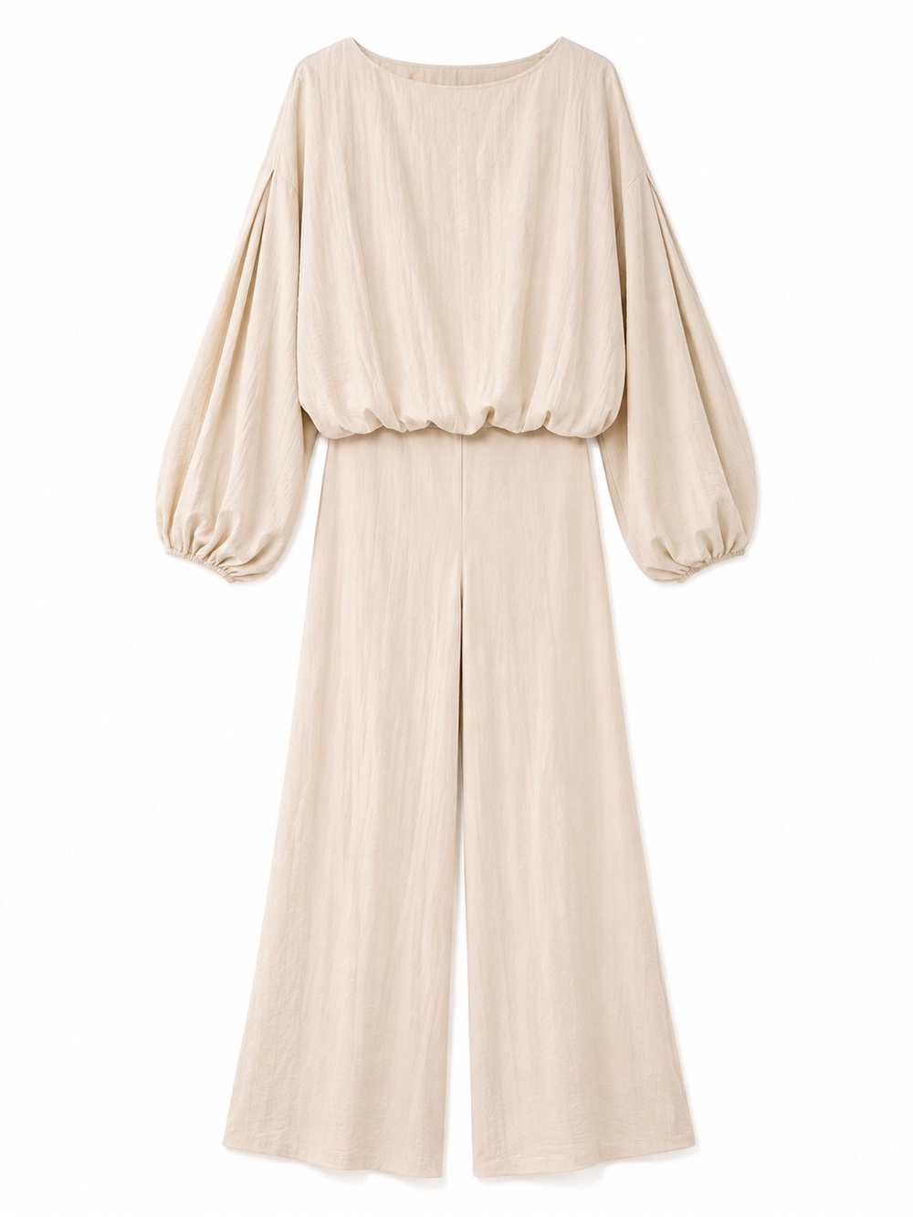 ChicMe Cream 2 Piece Set S Balloon Sleeve Top Wide Leg Pants Resort